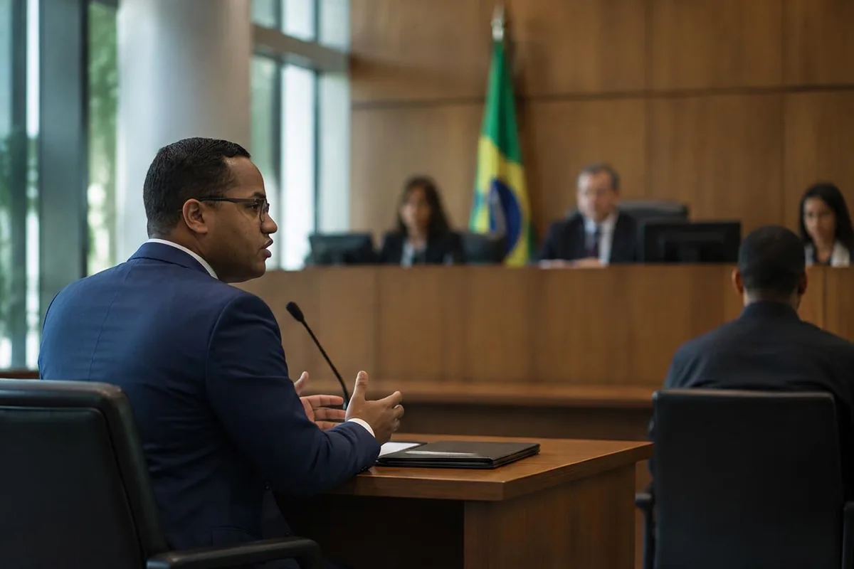 Advogado apresentando a defesa durante uma audiência de custódia