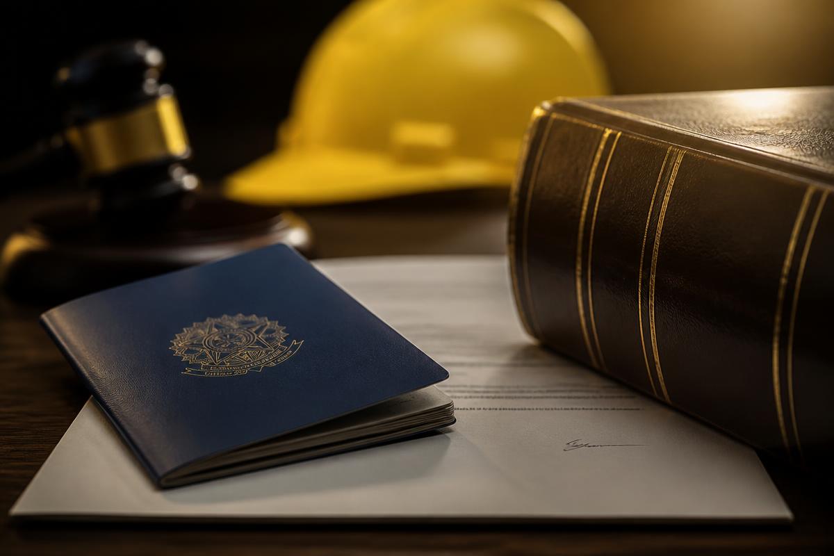 Carteira de trabalho e documentos de rescisão sobre a mesa